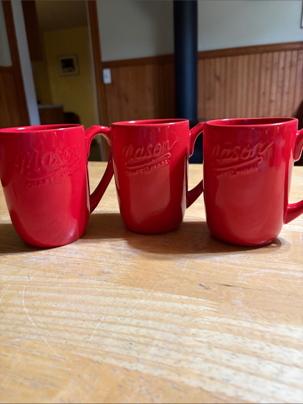 Mason Craft Bright Red Ceramic Mug Trio